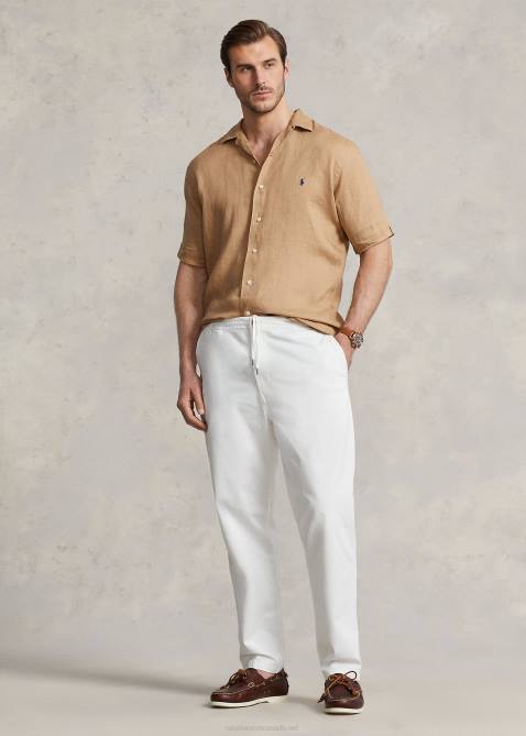 Men Ralph Lauren Linen Camp Shirt 4DJ21498 Vintage Khaki