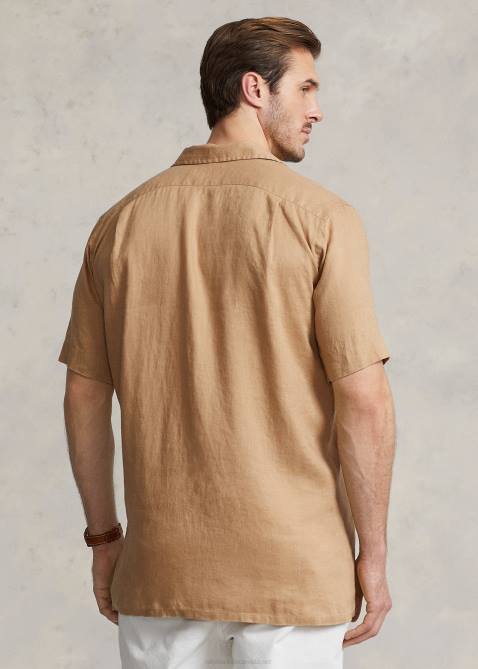 Men Ralph Lauren Linen Camp Shirt 4DJ21498 Vintage Khaki