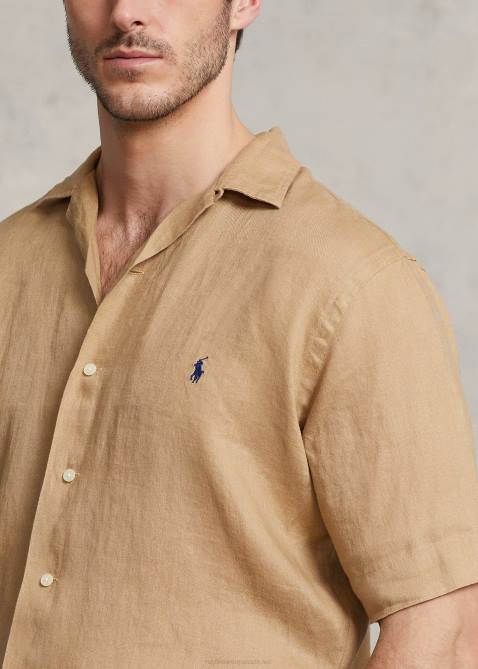 Men Ralph Lauren Linen Camp Shirt 4DJ21498 Vintage Khaki