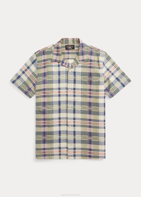 Men Ralph Lauren Madras-Print Seersucker Camp Shirt 4DJ21768 Green/Cream/Multi