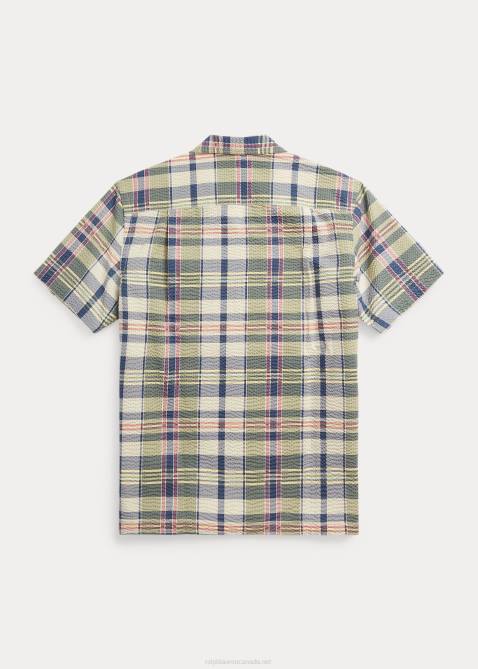 Men Ralph Lauren Madras-Print Seersucker Camp Shirt 4DJ21768 Green/Cream/Multi