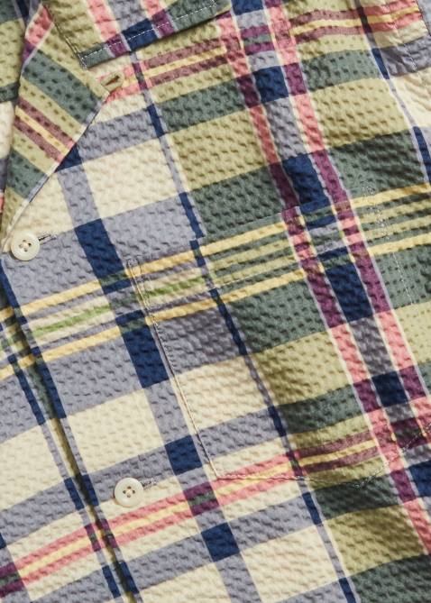 Men Ralph Lauren Madras-Print Seersucker Camp Shirt 4DJ21768 Green/Cream/Multi