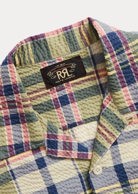 Men Ralph Lauren Madras-Print Seersucker Camp Shirt 4DJ21768 Green/Cream/Multi