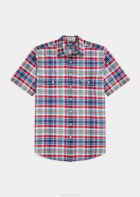 Men Ralph Lauren Madras Workshirt 4DJ21432 Red/Navy Multi