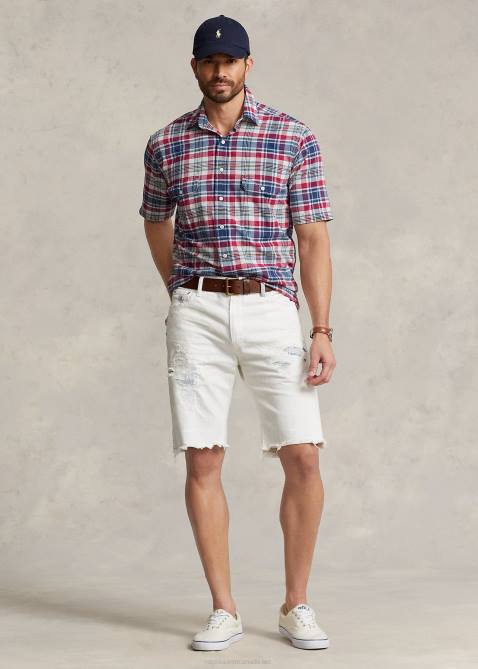 Men Ralph Lauren Madras Workshirt 4DJ21432 Red/Navy Multi