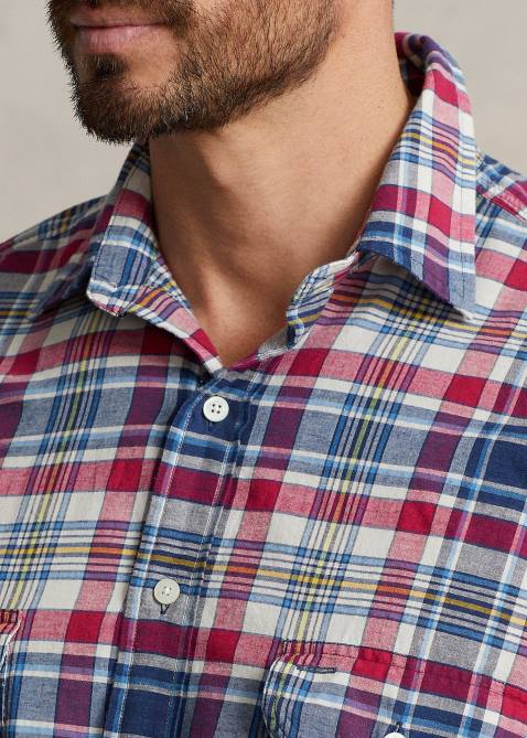 Men Ralph Lauren Madras Workshirt 4DJ21432 Red/Navy Multi