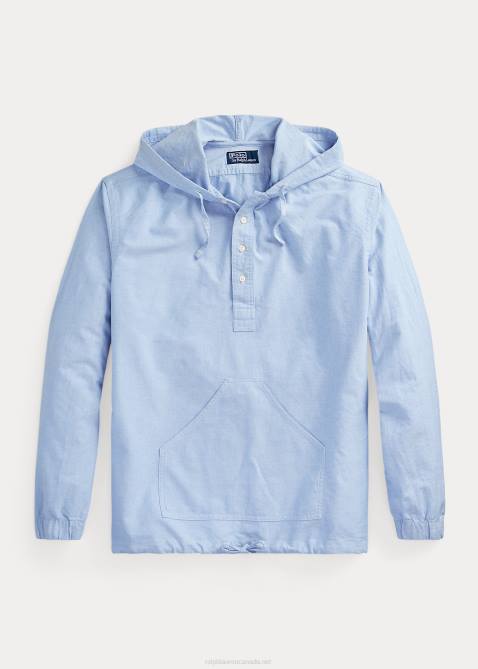 Men Ralph Lauren Oxford Hooded Popover Shirt 4DJ2861 Blue