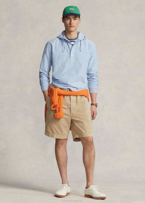 Men Ralph Lauren Oxford Hooded Popover Shirt 4DJ2861 Blue