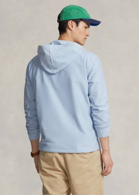 Men Ralph Lauren Oxford Hooded Popover Shirt 4DJ2861 Blue