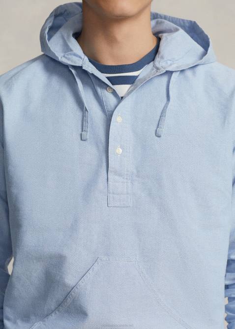 Men Ralph Lauren Oxford Hooded Popover Shirt 4DJ2861 Blue