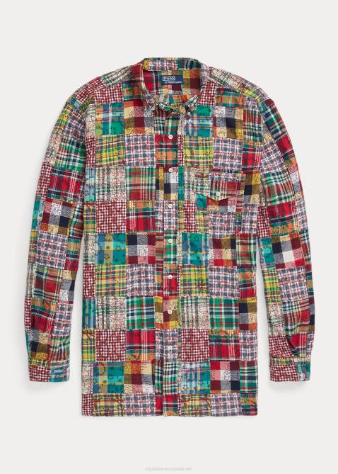 Men Ralph Lauren Patchwork Madras Shirt 4DJ21345 Woodblock Preppy Patchwor