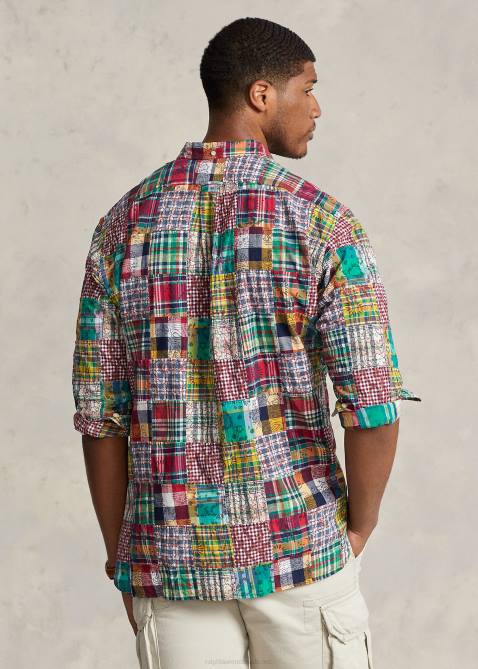 Men Ralph Lauren Patchwork Madras Shirt 4DJ21345 Woodblock Preppy Patchwor