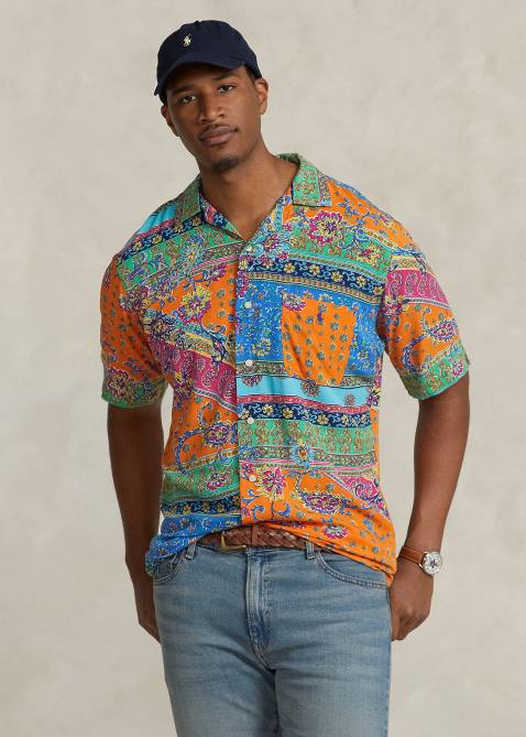 Men Ralph Lauren Patchwork-Print Camp Shirt 4DJ21358 Provencal Medallion