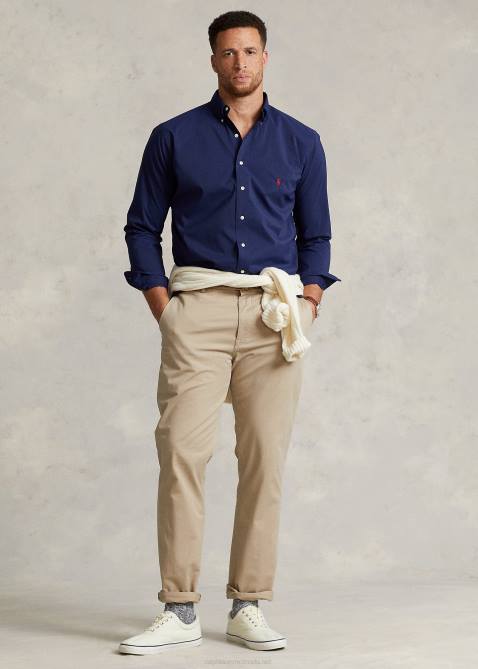 Men Ralph Lauren Performance Poplin Shirt 4DJ21639 Refined Navy