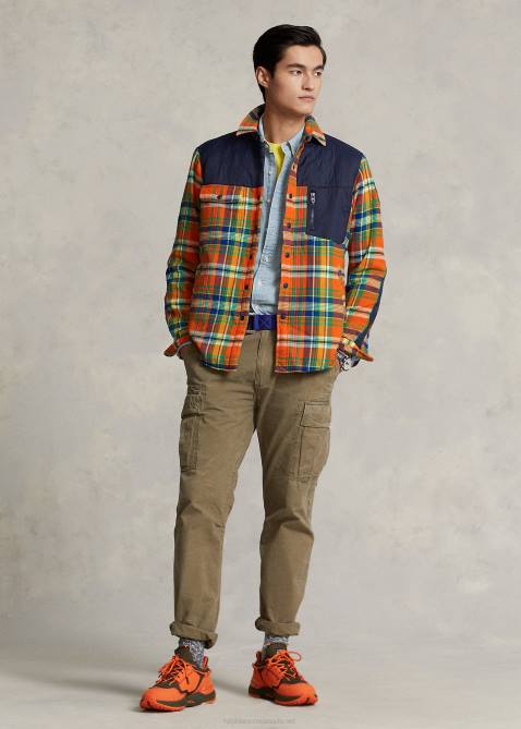 Men Ralph Lauren Plaid Flannel Hybrid Overshirt 4DJ28474 Orange/Royal Multi