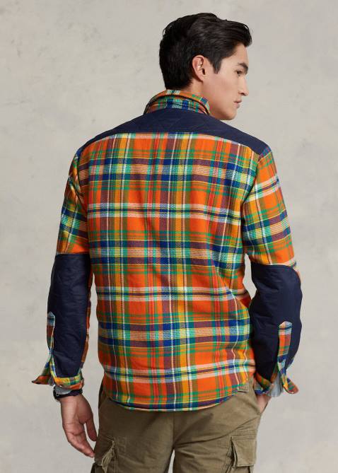Men Ralph Lauren Plaid Flannel Hybrid Overshirt 4DJ28474 Orange/Royal Multi
