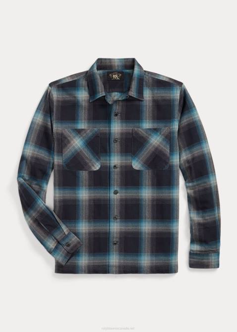 Men Ralph Lauren Plaid Jaspe Twill Camp Workshirt 4DJ28698 Black/Blue