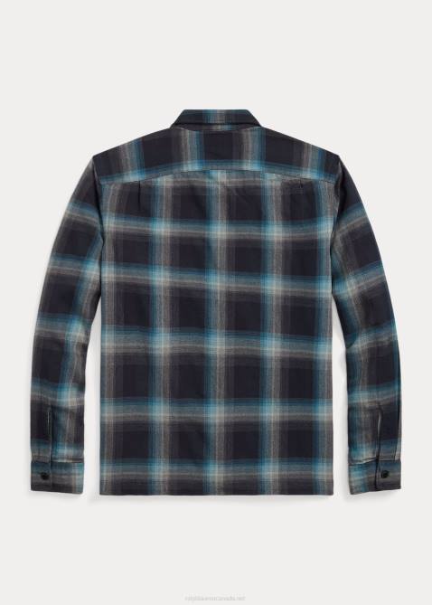 Men Ralph Lauren Plaid Jaspe Twill Camp Workshirt 4DJ28698 Black/Blue