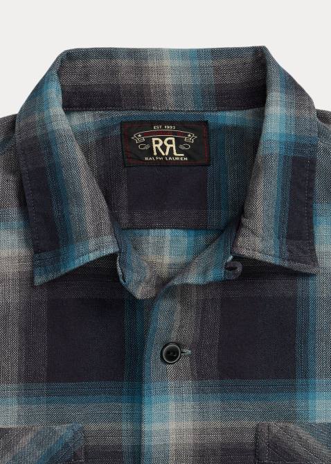Men Ralph Lauren Plaid Jaspe Twill Camp Workshirt 4DJ28698 Black/Blue