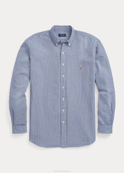 Men Ralph Lauren Plaid Oxford Shirt 4DJ21327 Royal/White
