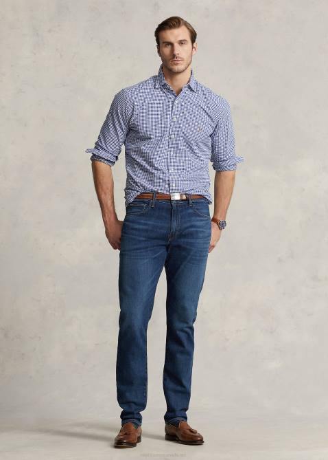 Men Ralph Lauren Plaid Oxford Shirt 4DJ21327 Royal/White