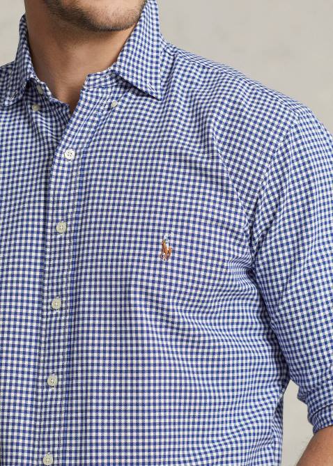 Men Ralph Lauren Plaid Oxford Shirt 4DJ21327 Royal/White