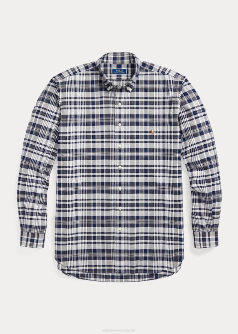 Men Ralph Lauren Plaid Oxford Shirt 4DJ21342 Grey Heather/Navy Multi