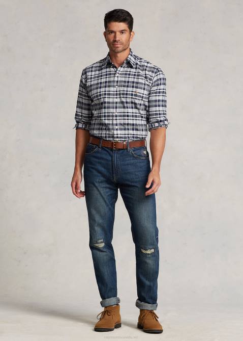 Men Ralph Lauren Plaid Oxford Shirt 4DJ21342 Grey Heather/Navy Multi