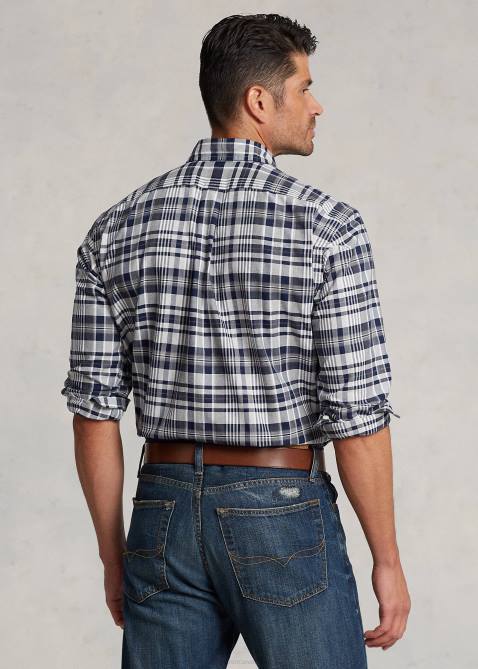 Men Ralph Lauren Plaid Oxford Shirt 4DJ21342 Grey Heather/Navy Multi