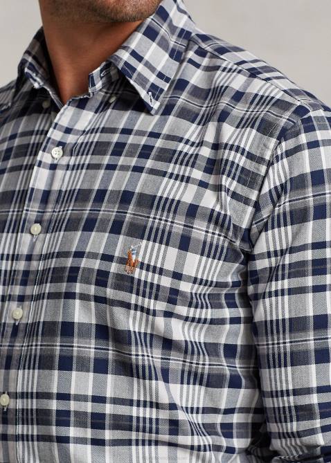 Men Ralph Lauren Plaid Oxford Shirt 4DJ21342 Grey Heather/Navy Multi