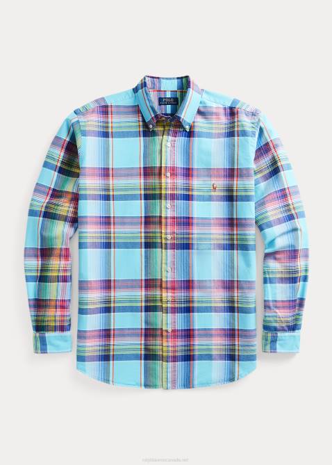 Men Ralph Lauren Plaid Oxford Shirt 4DJ21343 Turquoise/Pink Multi