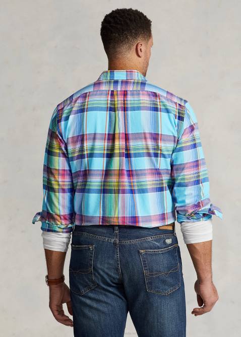 Men Ralph Lauren Plaid Oxford Shirt 4DJ21343 Turquoise/Pink Multi