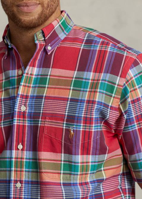Men Ralph Lauren Plaid Oxford Shirt 4DJ21463 Red/Navy Multi