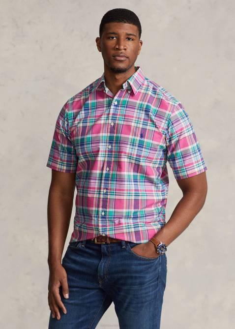 Men Ralph Lauren Plaid Oxford Shirt 4DJ21494 Dark Pink/Green Multi