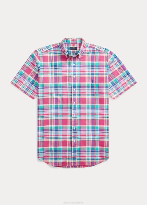 Men Ralph Lauren Plaid Oxford Shirt 4DJ21494 Dark Pink/Green Multi