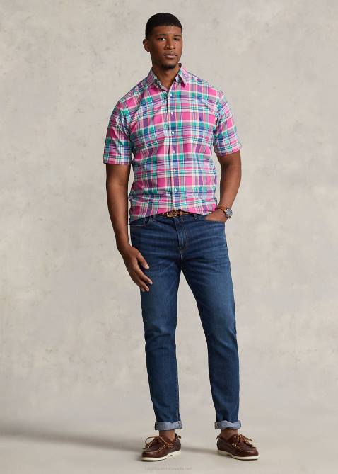 Men Ralph Lauren Plaid Oxford Shirt 4DJ21494 Dark Pink/Green Multi