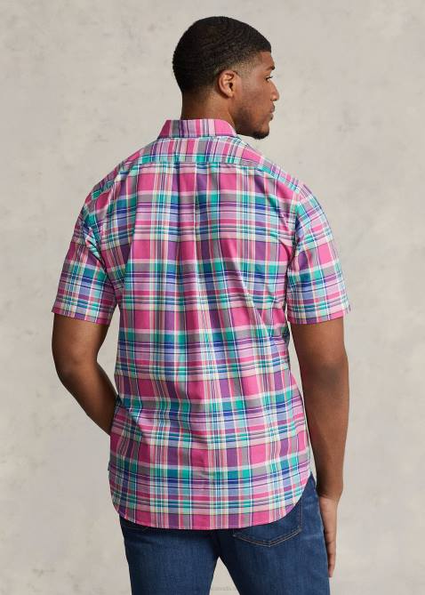 Men Ralph Lauren Plaid Oxford Shirt 4DJ21494 Dark Pink/Green Multi