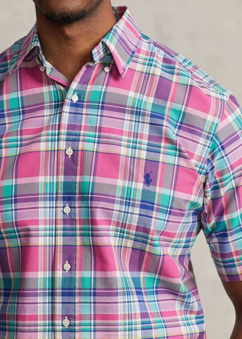 Men Ralph Lauren Plaid Oxford Shirt 4DJ21494 Dark Pink/Green Multi