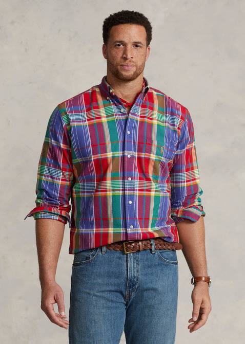 Men Ralph Lauren Plaid Oxford Shirt 4DJ21524 Red/Blue Multi