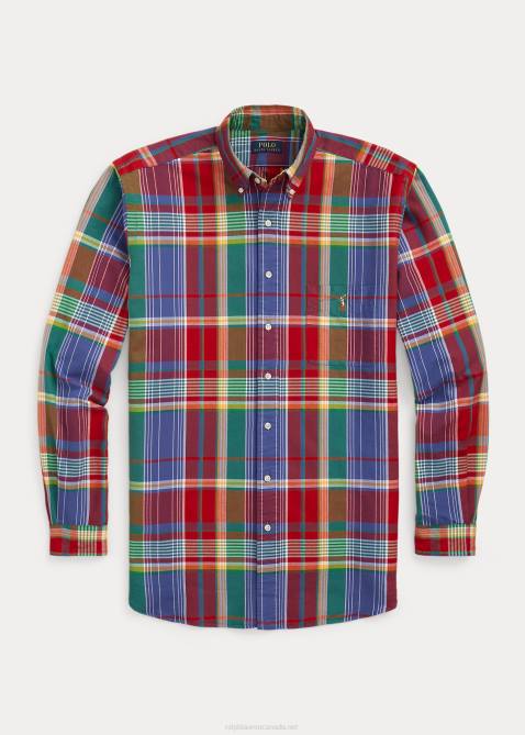 Men Ralph Lauren Plaid Oxford Shirt 4DJ21524 Red/Blue Multi
