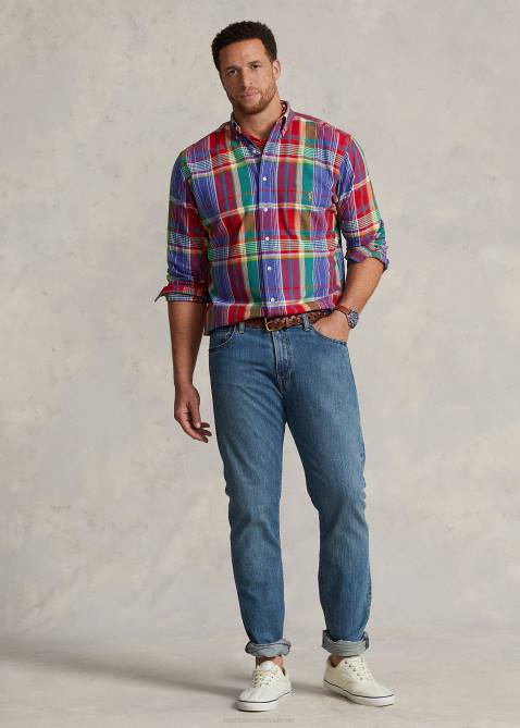 Men Ralph Lauren Plaid Oxford Shirt 4DJ21524 Red/Blue Multi