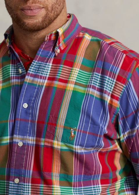 Men Ralph Lauren Plaid Oxford Shirt 4DJ21524 Red/Blue Multi