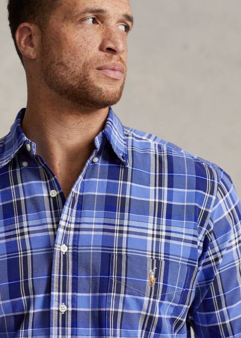 Men Ralph Lauren Plaid Oxford Shirt 4DJ247 Blue Multi