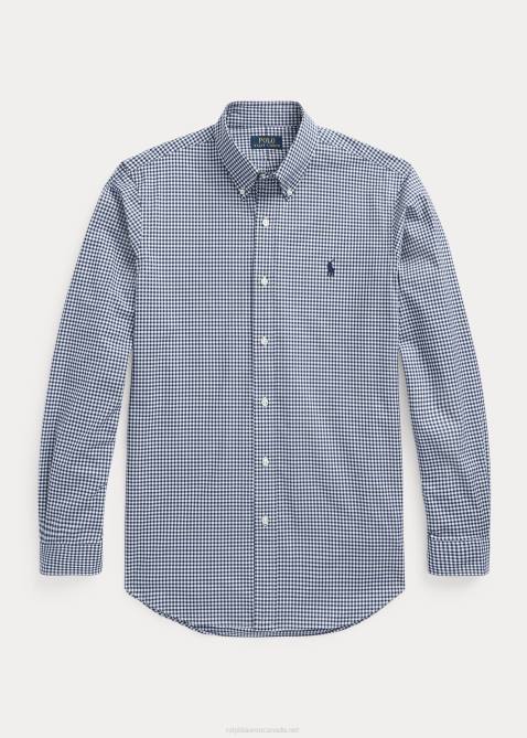 Men Ralph Lauren Plaid Stretch Poplin Shirt 4DJ21325 Navy/White