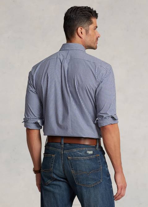 Men Ralph Lauren Plaid Stretch Poplin Shirt 4DJ21325 Navy/White