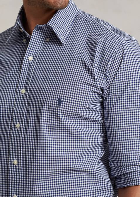 Men Ralph Lauren Plaid Stretch Poplin Shirt 4DJ21325 Navy/White