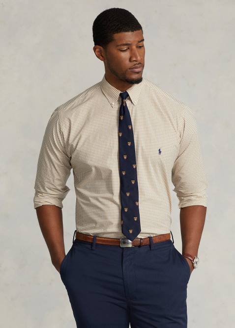 Men Ralph Lauren Plaid Stretch Poplin Shirt 4DJ21326 Vintage Khaki/White