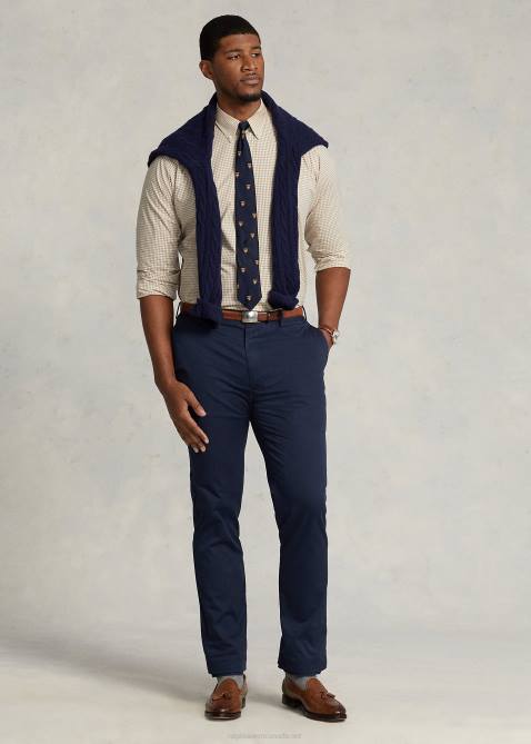 Men Ralph Lauren Plaid Stretch Poplin Shirt 4DJ21326 Vintage Khaki/White