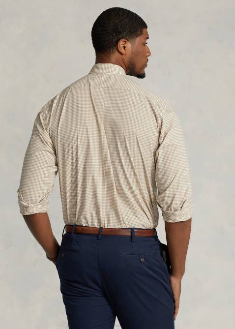 Men Ralph Lauren Plaid Stretch Poplin Shirt 4DJ21326 Vintage Khaki/White