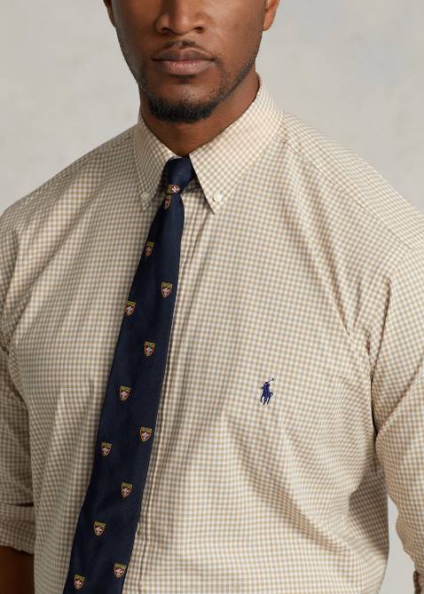 Men Ralph Lauren Plaid Stretch Poplin Shirt 4DJ21326 Vintage Khaki/White